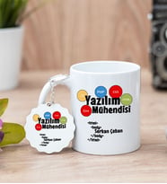 Yazılım Mühendisi Beyaz Kupa Bardak Ve Anahtarlık Set