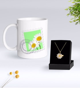 BK Gift Kişiye Özel Papatya Temalı Kupa Ve Papatya Kolye Hediye Seti-10 (Model 1)