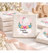 30 Adet Kişiye Özel Baskılı Doğal Taş Magnet 5x5cm Doğum Günü, Hoşgeldin Bebek (Beyaz)