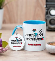 Anestezi Teknisyeni Mavi Kupa Bardak Ve Anahtarlık Set