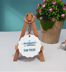 Su Ürünleri Mühendisi Tasarımlı Kişiye Özel Hediye Su Ürünleri Mühendisi Ahşap Anahtarlık