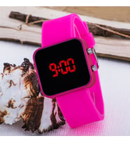 Pembe Kare Dijital Led Ekran Pembe Silikon Kordonlu Bayan Saat ST-303620