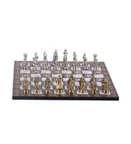 Orta Boy Metal İngiliz Satranç Takımı Parlak ve Sedef Desenli MDF Ahşap Satranç Tahtası (37x37 cm.)