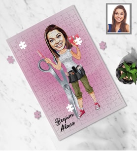 Kişiye Özel Kuaför Bayan Karikatürlü A3 130 Parça Puzzle Mod-1
