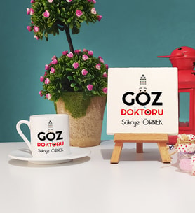 Göz Doktoru Türk Kahvesi Fincanı ve Dekoratif Taş Baskı Seti
