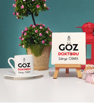 Göz Doktoru Türk Kahvesi Fincanı ve Dekoratif Taş Baskı Seti