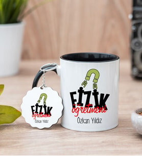 Fizik Öğretmeni Siyah Kupa Bardak Ve Anahtarlık Set