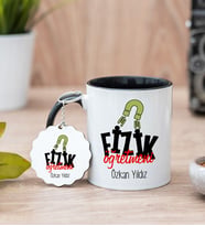 Fizik Öğretmeni Siyah Kupa Bardak Ve Anahtarlık Set