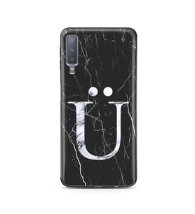 Samsung A7 (2018) Siyah Mermer Harf Tasarımlı Telefon Kılıfı Ü-Harfi 