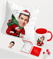BK Gift Kişiye Özel Yılbaşı Temalı Bay Karikatürlü Kırmızı Kupa Ayna Yastık Seti - 4