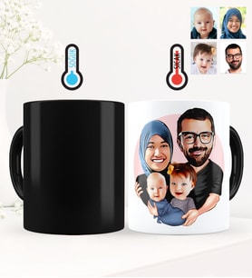 BK Gift Kişiye Özel Aile Karikatürlü Sihirli Kupa Bardak - 4