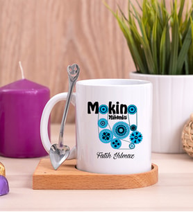 Makine Mühendisi Ahşap Altlıklı Beyaz Kupa Bardak