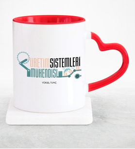 BK Gift Kişiye Özel Mesleki Üretim Sistemleri Mühendisi Kırmızı Kalpli Kupa Bardak