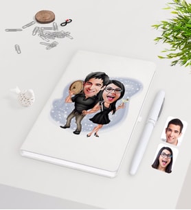 BK Gift Kişiye Özel Sevgililer Karikatürlü Beyaz Defter Kalem Seti-18
