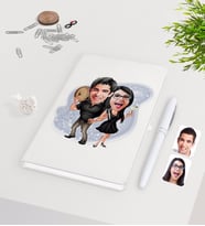 BK Gift Kişiye Özel Sevgililer Karikatürlü Beyaz Defter Kalem Seti-18