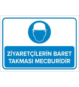 MIGNATIS - Ziyaretçilerin Baret Takması Mecburidir Levhası - Sac Malzeme 25x35cm