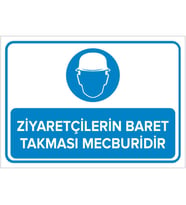MIGNATIS - Ziyaretçilerin Baret Takması Mecburidir Levhası - Sac Malzeme 25x35cm