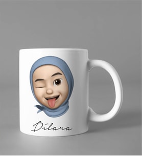 Emoji Kız Tesettürlü Stiker Kupası Kişiye Özel