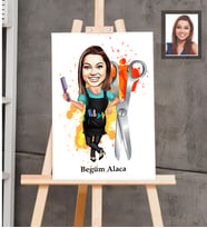 Kişiye Özel Kuaför Bayan Karikatürlü Ahşap Tablo 30x47  Mod-3