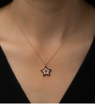 Papatya Silver Siiyah Taşlı Yıldız Kontürlü Kolye Rose Gold Kaplama 925 Ayar Gümüş