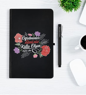 BK Gift Kişiye Özel Öğretmenler Gününüz Kutlu Olsun Siyah Defter Kalem Hediye Seti - 5