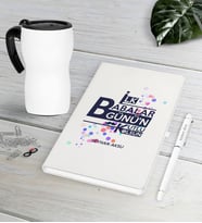 BK Gift Kişiye Özel İlk Babalar Günün Kutlu Olsun Beyaz Defter Kalem Termos Mug Seti-2 (Model 1)