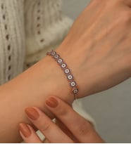Papatya Silver Nazargöz Asansör Bileklik Nano Zirkon Taşlı Rose Altın Kaplama Gümüş