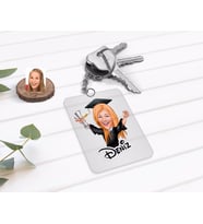 BK Gift Kişiye Özel Kadın Mezun Karikatürlü Şeffaf Pleksi Anahtarlık (Beyaz)