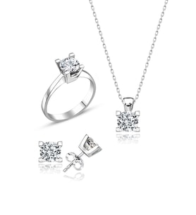 Swarovski Taşlı " TEK TAŞ KLASİK " Model Tasarım Gümüş Set