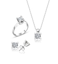 Swarovski Taşlı " TEK TAŞ KLASİK " Model Tasarım Gümüş Set