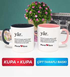 İkili Yâr Sevgililer Günü Hediyesi Kupa Bardak Siyah Pembe
