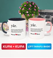 İkili Yâr Sevgililer Günü Hediyesi Kupa Bardak Siyah Pembe