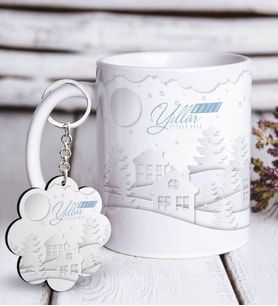 BK Gift Kişiye Özel Yılbaşı Mutlu Yıllar Beyaz Kupa ve Anahtarlık Hediye Seti-23 (Model 1)