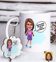 BK Gift Kişiye Özel Kız Çocuk Kolay Yetişmiyor Karikatürlü Beyaz Kupa ve Anahtarlık Hediye Seti-5 (Model 1)