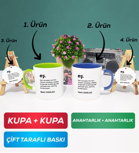 İkili Yeşil Lacivert Çiftlere Özel Eş Kupa Bardak Anahtarlık