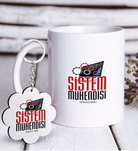 BK Gift Kişiye Özel Mesleki Sistem Mühendisi Beyaz Kupa ve Anahtarlık Hediye Seti-2 (Model 1)