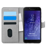 Microsonic Samsung Galaxy J4 Kılıf Fabric Book Wallet Gri