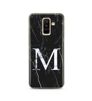 Samsung A6 Plus Siyah Mermer Harf Tasarımlı Telefon Kılıfı M-Harfi 