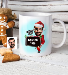 BK Gift Kişiye Özel Bay Yılbaşı Karikatür Beyaz Kupa Bardak  1