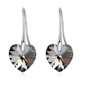 Monemel Siyah Swarovski Taşlı Kalp Küpe, Gümüş (Altın Kaplama) Sevgililer Günü Hediyesi