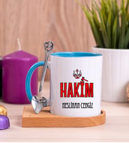 Hakim Ahşap Altlıklı Mavi Kupa Bardak