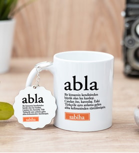 Abla Kelime Anlamı Beyaz Kupa Bardak Ve Anahtarlık Set