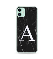 Iphone 11 Siyah Mermer Harf Tasarımlı Telefon Kılıfı A-Harfi 