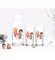 BK Gift Kişiye Özel Renkli Baskılı Sevgililer Karikatürlü İkili Rakı Bardağı ve Karaf Hediye Seti-19 (Model 1)