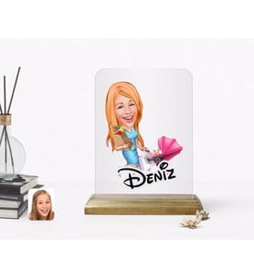 BK Gift Kişiye Özel Ev Hanımı Karikatürlü Ahşap Standlı Çerçeve-1 (Beyaz)