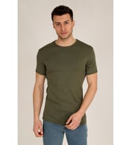 Erkek Basic Slim Fit Bisiklet Yaka Kısa Kollu T-Shirt 21K-3400729-1 Haki