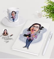 BK Gift Kişiye Özel Bayan Profesyonel Fotoğrafçı Karikatürlü Beyaz Defter Kalem Türk Kahvesi Fincanı Seti-1 (Model 1)