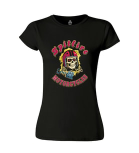 Motosiklet - Spitfire Siyah Bayan Tshirt