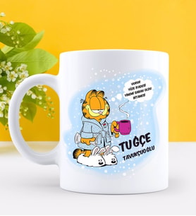BK Gift Kişiye Özel Garfield Tasarımlı Beyaz Kupa Bardak