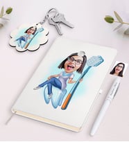 BK Gift Kişiye Özel Kadın Diş Hekimi Karikatürlü Beyaz Defter Kalem ve Anahtarlık Hediye Seti-2 (Model 1)